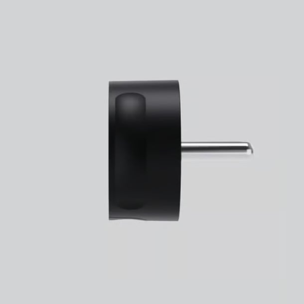 NORM K-stikprop, sort, uden jord, cylindrisk med metallisk ben, type K-stikprop vises fra siden.