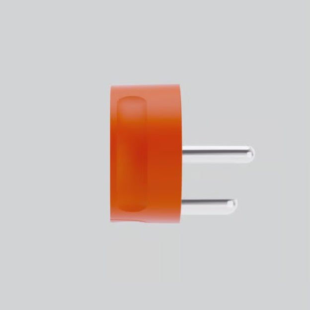 NORM K stikprop elektrisk adapter orange med jord, til metalben, sideview.