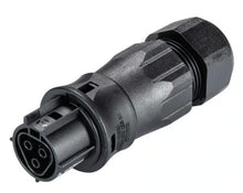 Sort RST20I3 stik hun med gevind, 4 runde ben og riflede greb, IP68 industrielt design, egnet til elektriske installationer.
