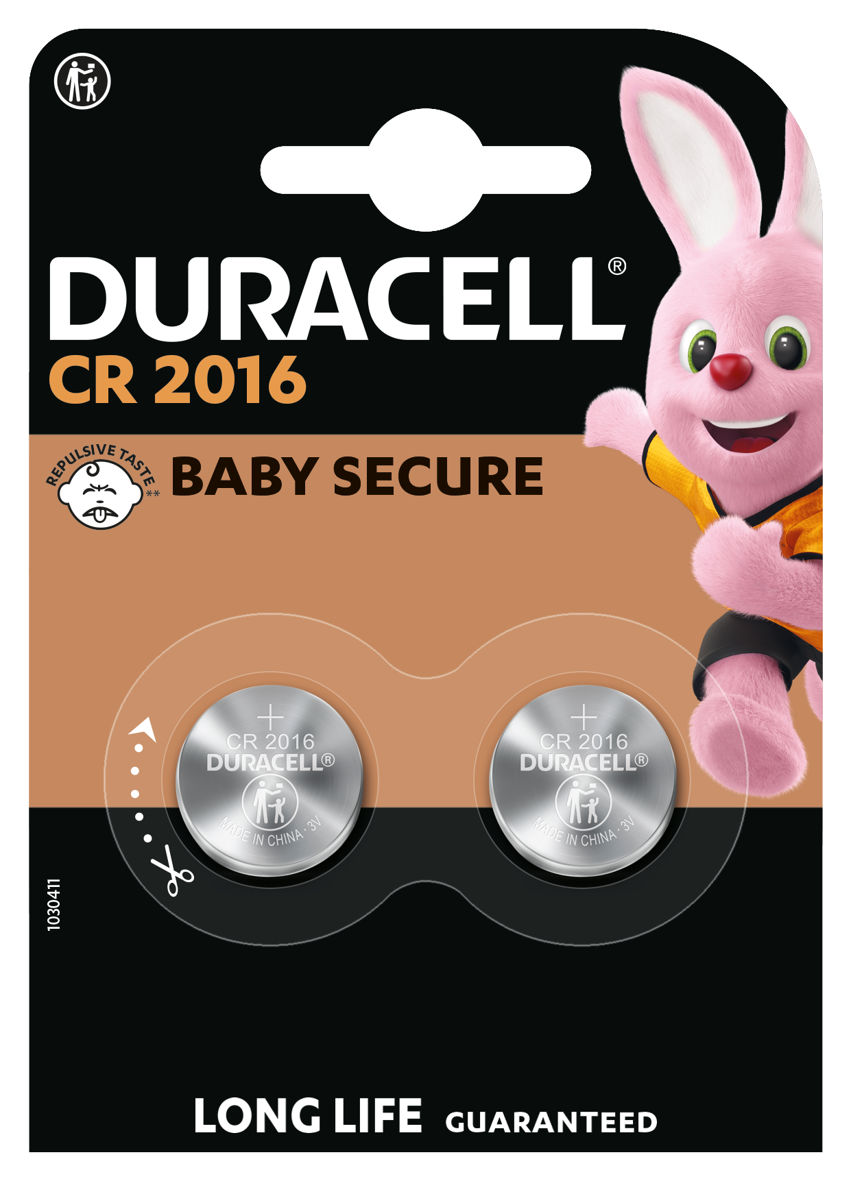 Duracell CR2016 lithium knapcellebatterier 2 stk 3V Baby Secure Long Life Guaranteed.