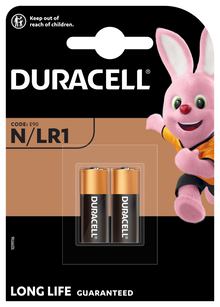 Duracell N/MN9100 alkaliske batterier 2 stk sort/kobber med Duracell Bunny-logo.