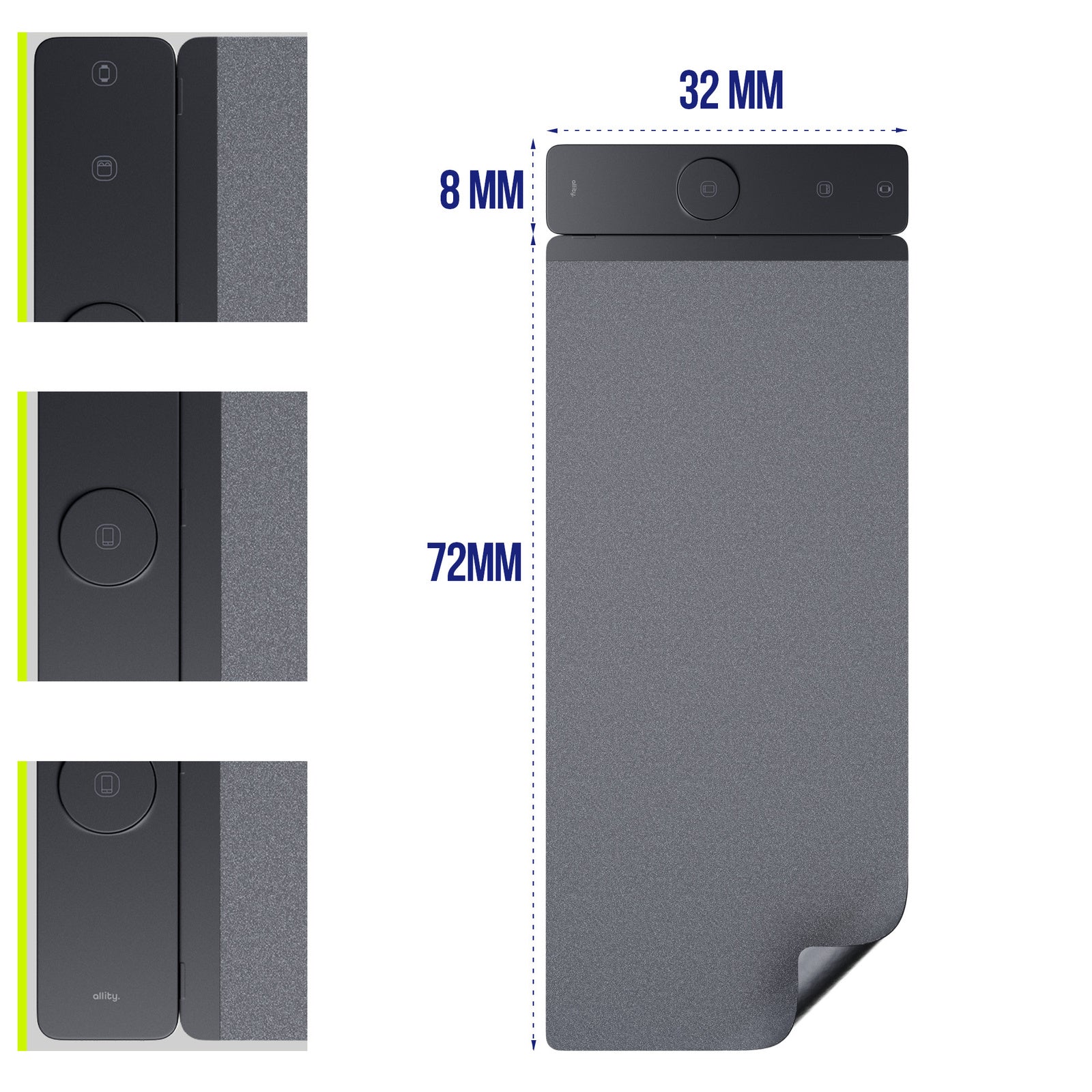 Allity Laptop Pad med trådløs opladning 4-i-1 15W grå, rektangulær 32x8x72mm, runde/ovale knapper, flere vinkler.