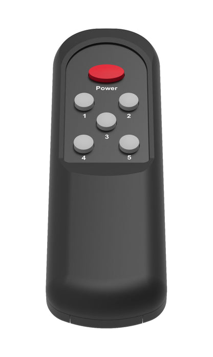 HDMI Switch 5x1 4K60Hz med sort fjernbetjening, stor rød Power-knap, fem grå tal-knapper, HDCP 2.2 support.