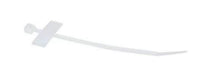 Microconnect kabelmærker 100mm, hvid plast, rektangulært låsehoved og lang tynd hale til kabelstyring.