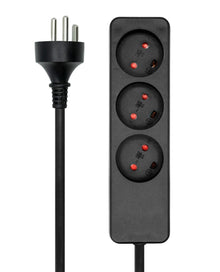 MicroConnect 3-vejs sort stikdåse, dansk model, 1 m ledning, trebenet stik.