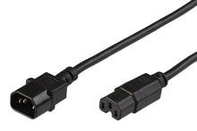 MicroConnect jumper-strømkabel sort 1,5m IEC C14 til C15 stik til datacenter-udstyr.