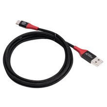 Sort MicroConnect Safe Charge USB-A til USB-C data blocker-kabel 1,5 m med røde detaljer, USB-A og USB-C stik.