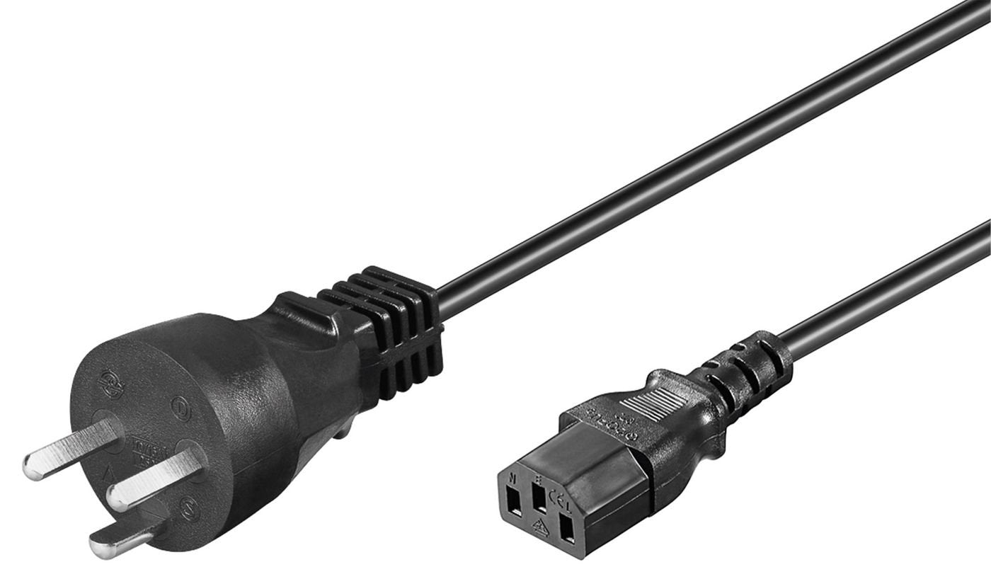 Sort strømkabel DK 3m med australsk trebenet stik og IEC 320 C13 han, velegnet til IT-udstyr som computere.