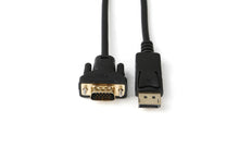 DisplayPort til VGA kabel 2m sort, VGA-stik til venstre og DisplayPort-stik til højre, side om side.