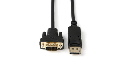 DisplayPort til VGA kabel 2m sort, VGA-stik til venstre og DisplayPort-stik til højre, side om side.