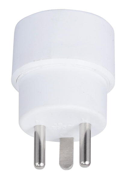 MicroConnect Schuko til DK stik adapter med to runde metalben og ét fladt ben, passer til flere stiktyper.