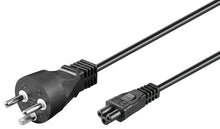 MicroConnect strømkabel DK til C5, 1,8 m, sort, europæisk stik og trebenet C5-stik på lang sort ledning.