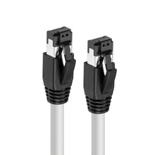 MicroConnect Cat8.1 S/FTP Ethernet-kabel 0,25 m hvid, LSZH, med RJ45-stik, synlige låse og afskærmede kontakter.