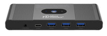 Microconnect DisplayPort  USB-C KVM-switch sort rektangulær, to knapper 1/2, logo, porte: CONTROL, USB-C, 3x USB-A 5Gbps.
