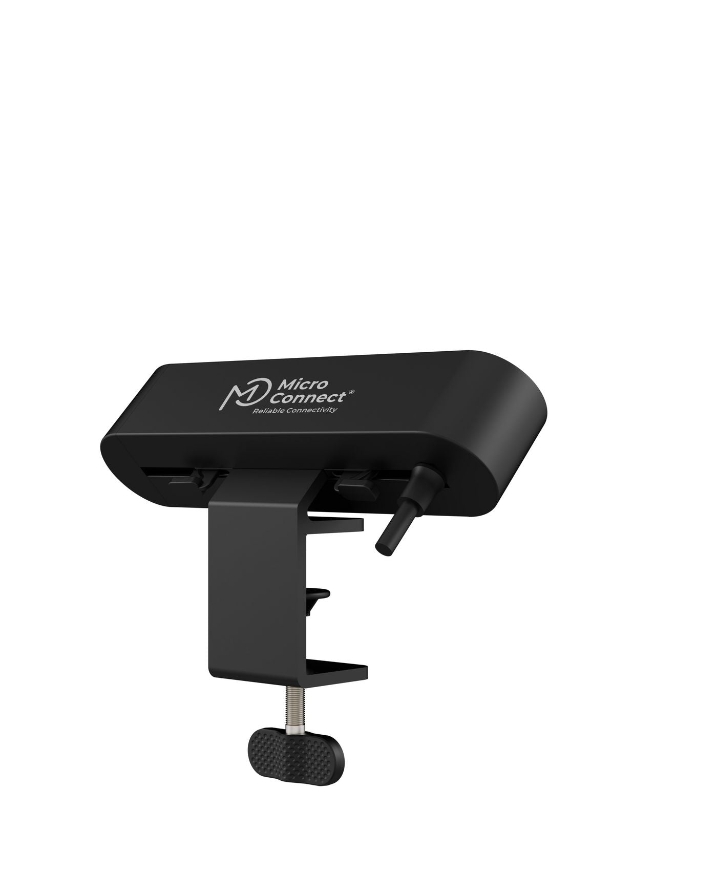 Sort Multi stikdåse med 2 Schuko, USB-A, 2 USB-C (30W), skrivebordsklemme og 1,8 m kabel til opladning.