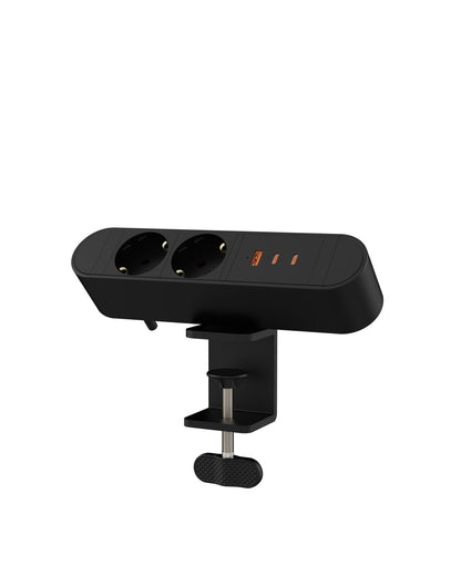 MicroConnect Multi Desktop Power Socket med 2 Schuko, 1 USB-A, 2 USB-C (67W), klemme, rillet skrue, kabel 1,8 m.