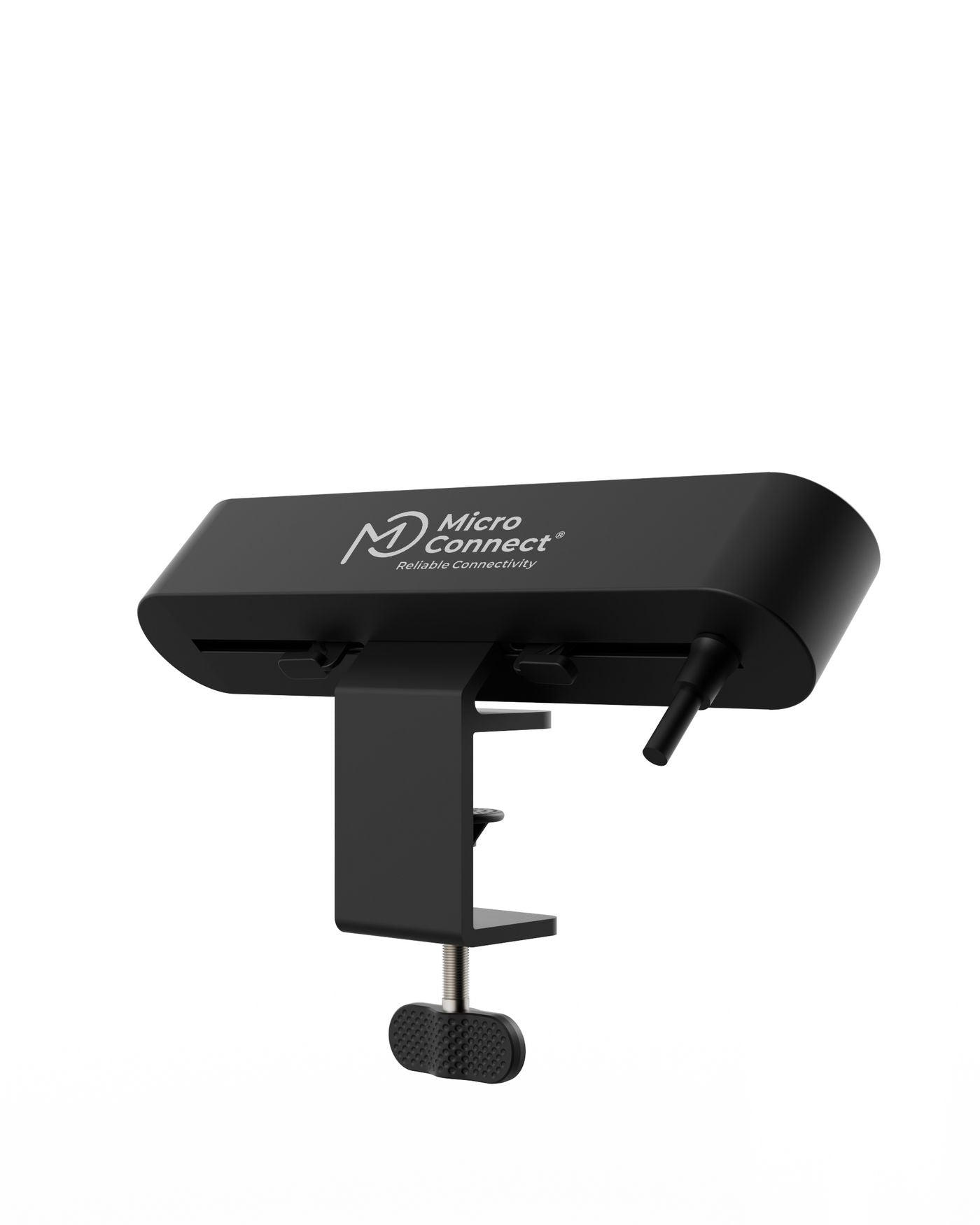 Sort Multi Desktop Power Socket med 3 Schuko-udtag, USB-A, 2 USB-C (30W), 1,8m kabel og bordklemme.