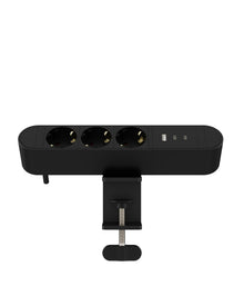 Multi Desktop Power Socket med 3 Schuko stik, USB-A, 2 USB-C porte (30W) og bordklemme.