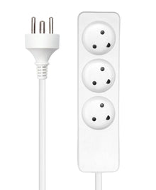MicroConnect dansk stikdåse hvid med 3 runde udtag, 3 m kabel og trebenet stik.