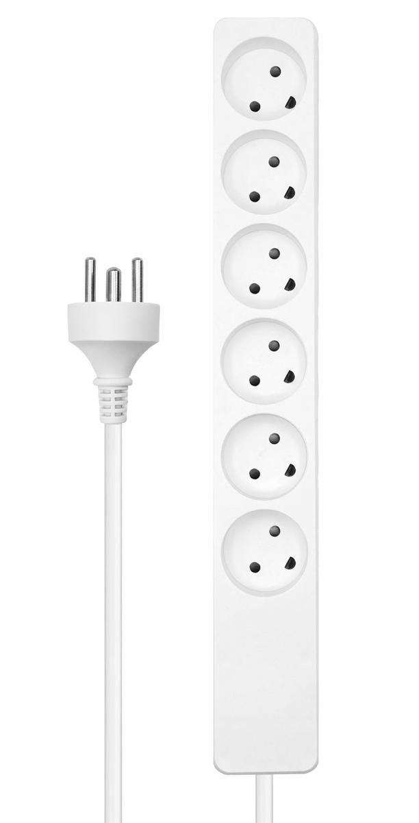 MicroConnect hvid 6-vejs stikdåse med runde udtag, 7m kabel og monteret stik.