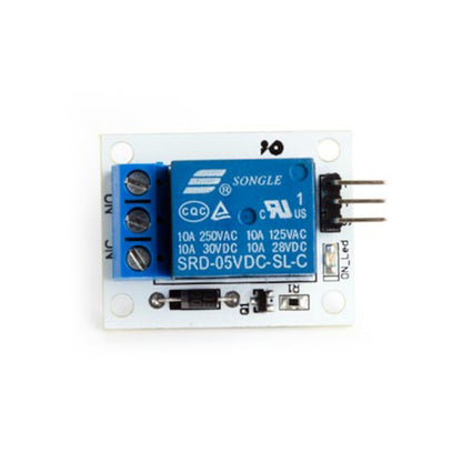 Luxorparts relæmodul til Arduino 1x, blåt relæ på PCB, tre-terminal skrueterminal og header pins.