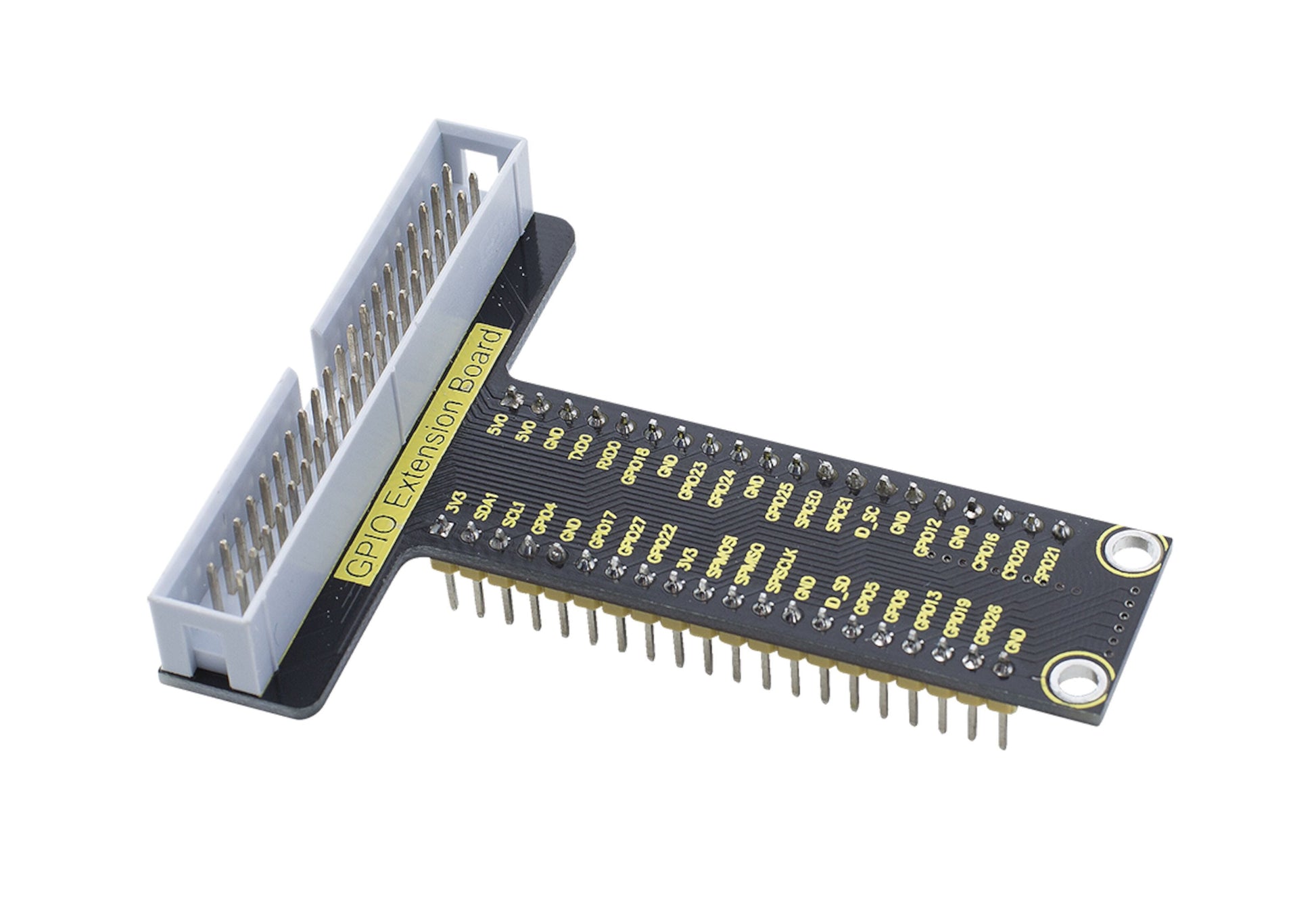Luxorparts 40-pin breakout-kit til Raspberry Pi, GPIO board med mærkede pins og hvid connector.