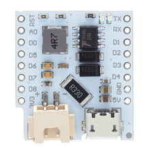 Luxorparts Batterimodul til udviklingskort med mærkede pins D0-D8, RX, TX, 3V3, RST, GND, micro-USB og 3,7 V lithium støtte.