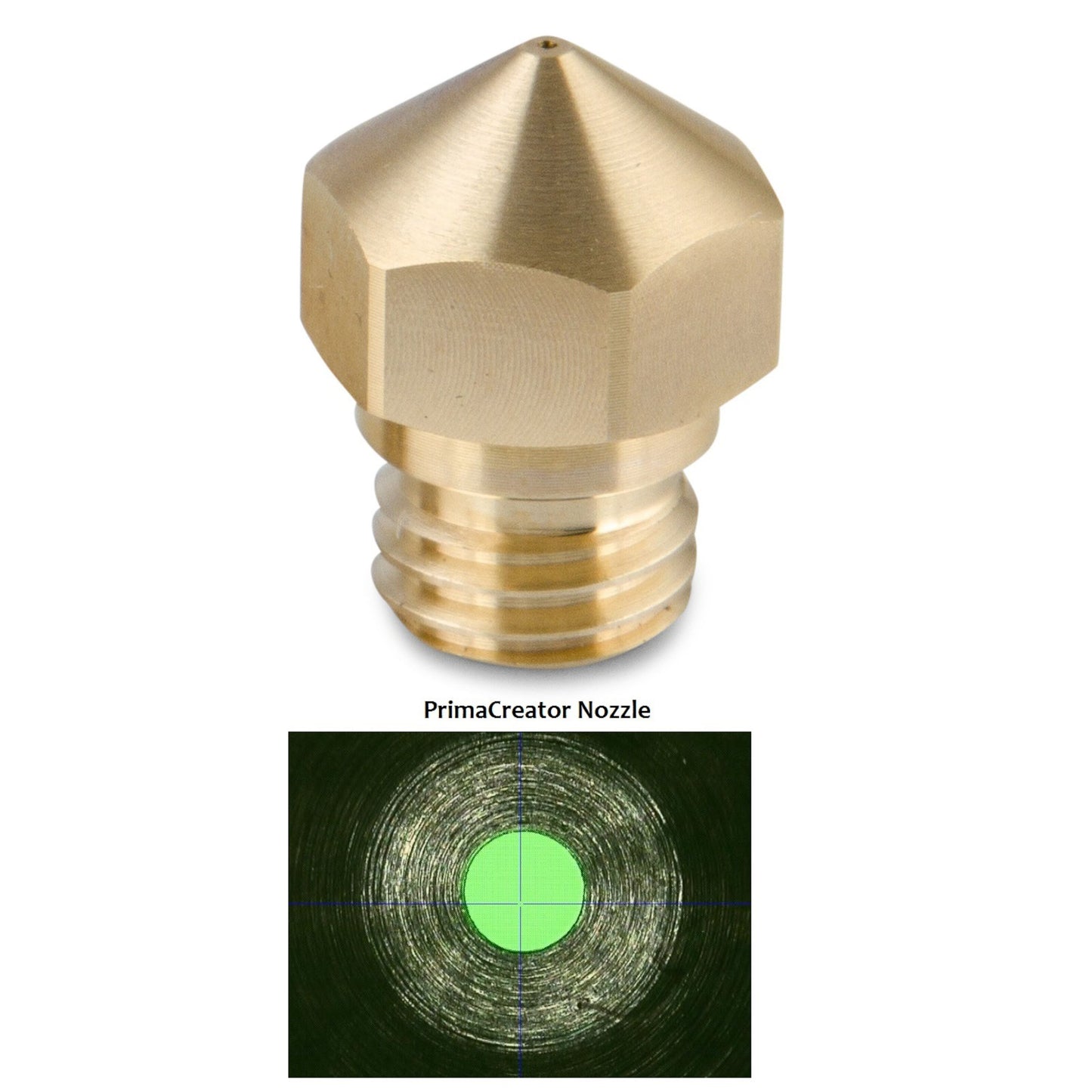 Creality dyse 4-pakke til CR-10S og Ender-3 Pro, tæt på rund åbning, grøn baggrund.