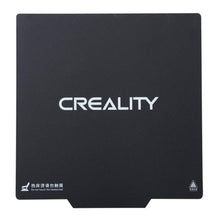 Creality 3D magnetisk trykflade sort, hvidt CREALITY-logo centralt, advarselssymboler i hjørner, til Ender-3 Pro.
