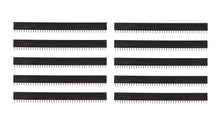 Hyldeliste 40x1 10-pak sorte pin-headers til Arduino shields og prototyping, vises samlet.