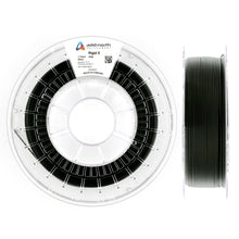 Stift X kulstofforstærket PETG-filament, front med Stift X mærkat, side med sort filament i klar plastspole, 2 vinkler.