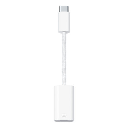 Apple USB-C til Lightning adapter hvid kort flettet kabel til kablede hovedtelefoner kompatibel med iPhone 15.