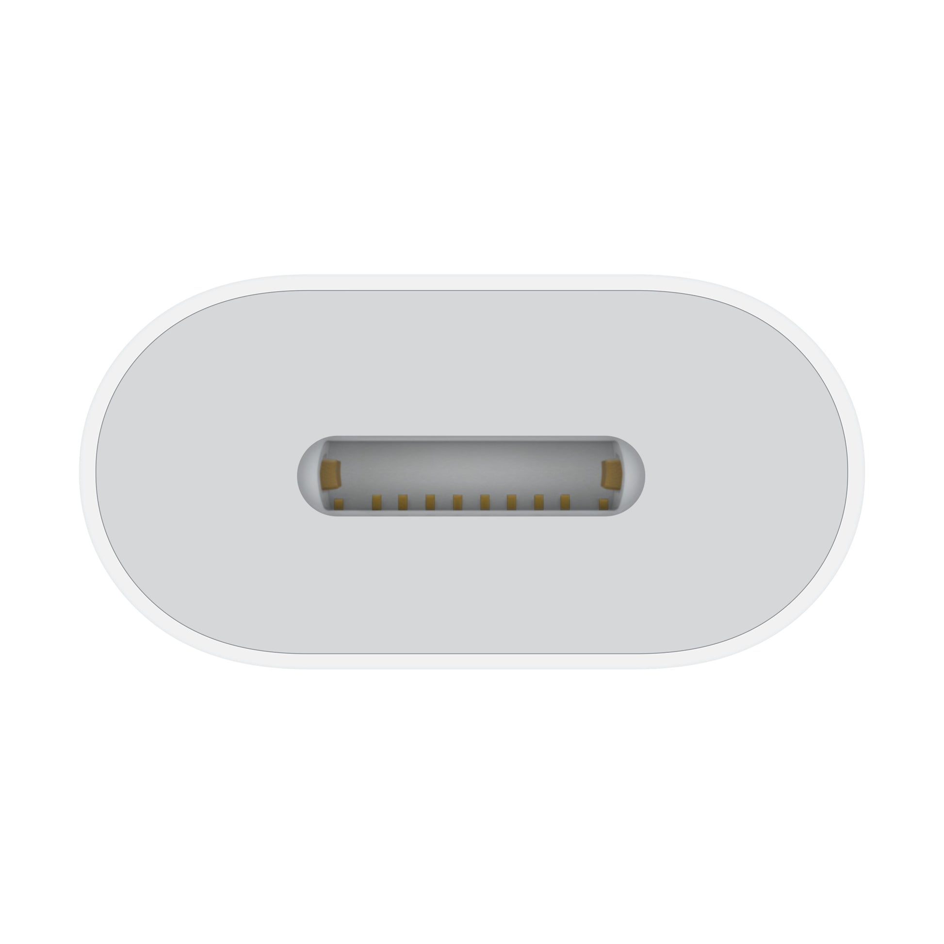 Apple USB-C til Lightning-adapter, USB-C-port med ovalt design og guldkontakter, kompatibel med iPhone 15.