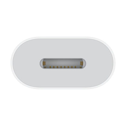 Apple USB-C til Lightning-adapter, USB-C-port med ovalt design og guldkontakter, kompatibel med iPhone 15.