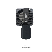Bambu Lab hærdet stål hotend til P1-serien 0,4 mm, sort kantet køleprofil, "Bambu Lab" og "Hardened Steel" tekst.