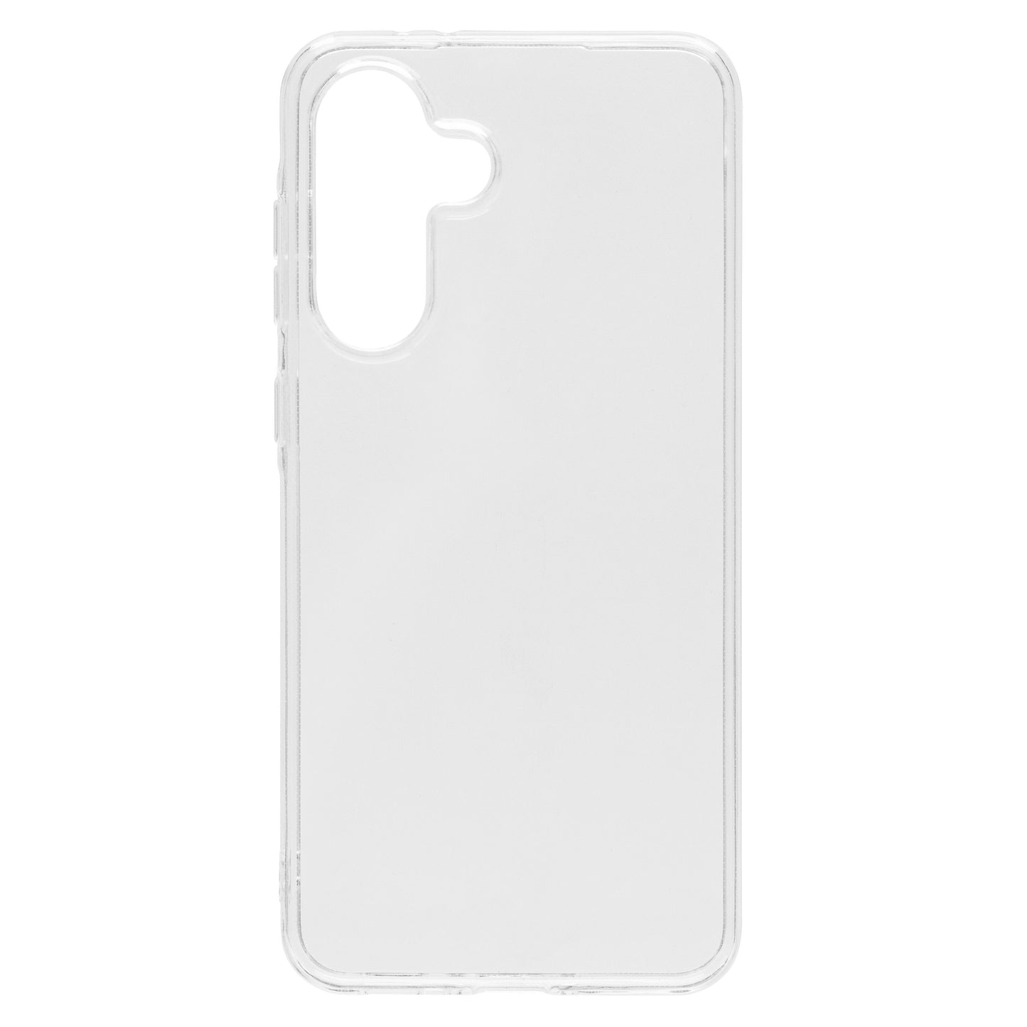 Second skin gennemsigtigt fleksibelt cover til Samsung Galaxy A36 med udskæringer til kamera, knapper og porte.