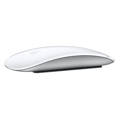 Apple Magic Mouse trådløs mus hvid, buet design, glat overflade med Multi-Touch set fra siden.