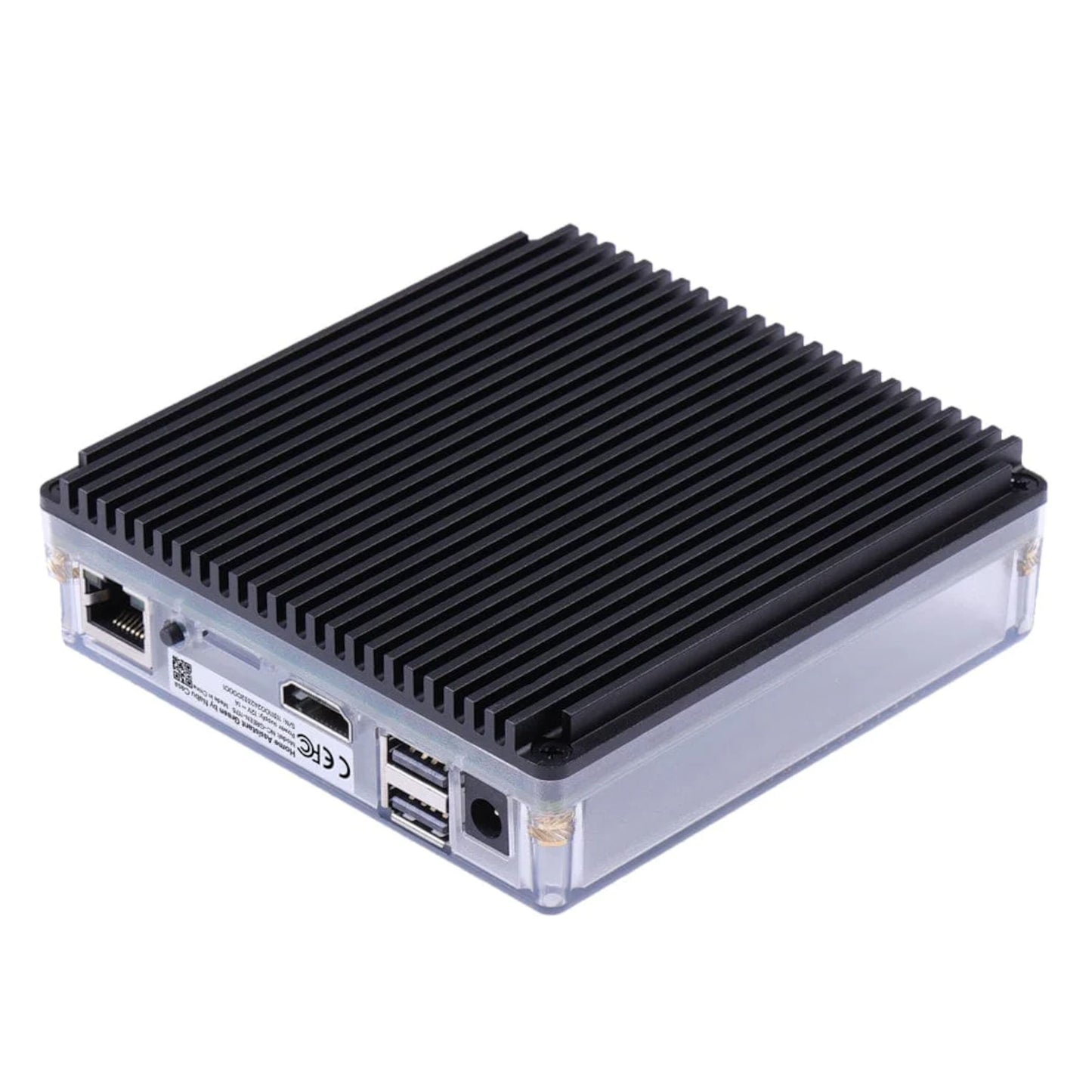 Nabu Casa Hjemmeassistent Grøn mini PC med ribbet sort top, klare sider, Ethernet, USB, HDMI og lydporte.