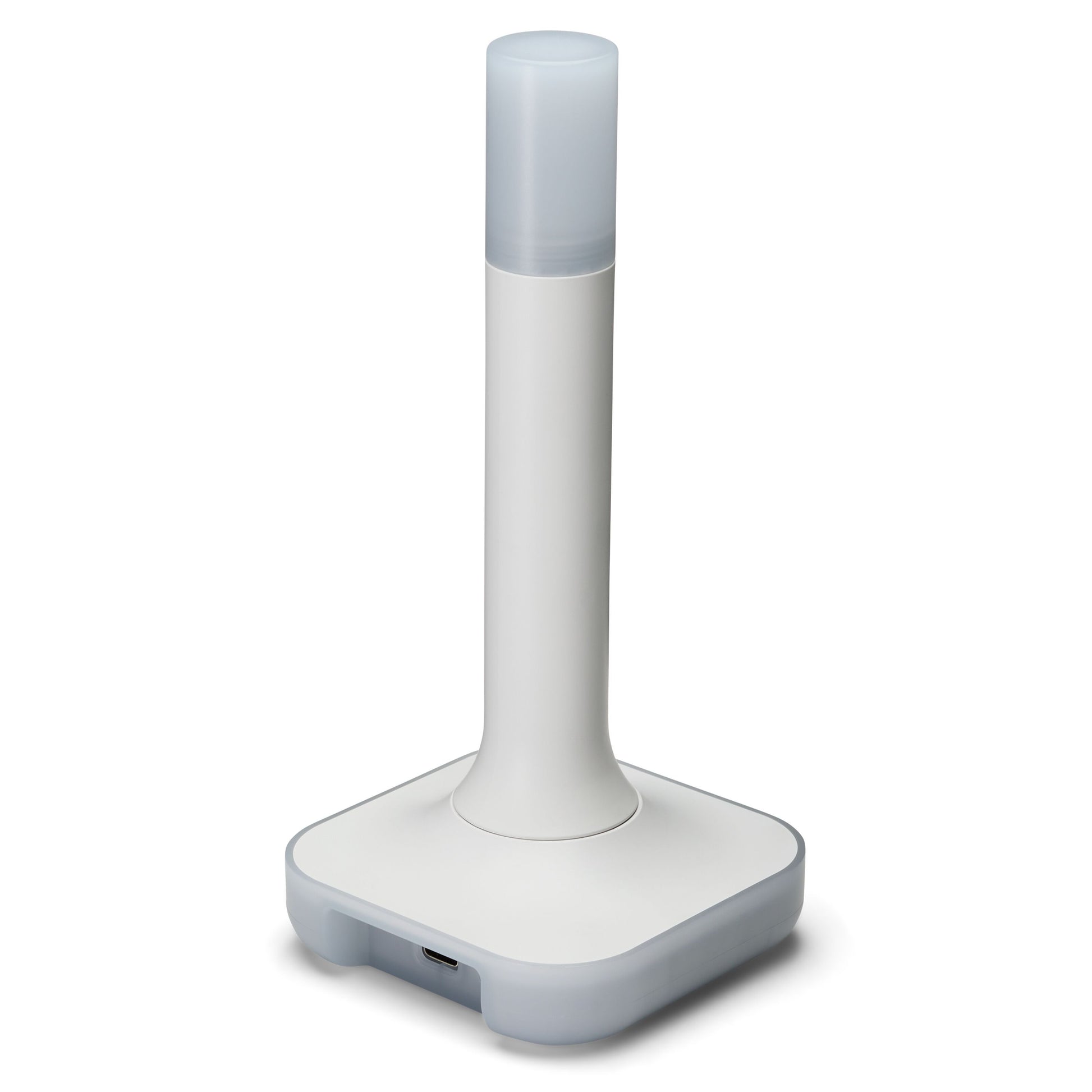 Home Assistant Connect ZBT-2 Zigbee 3.0 hub, hvid cylindrisk midte, mat top, frontport, kvadratisk base.