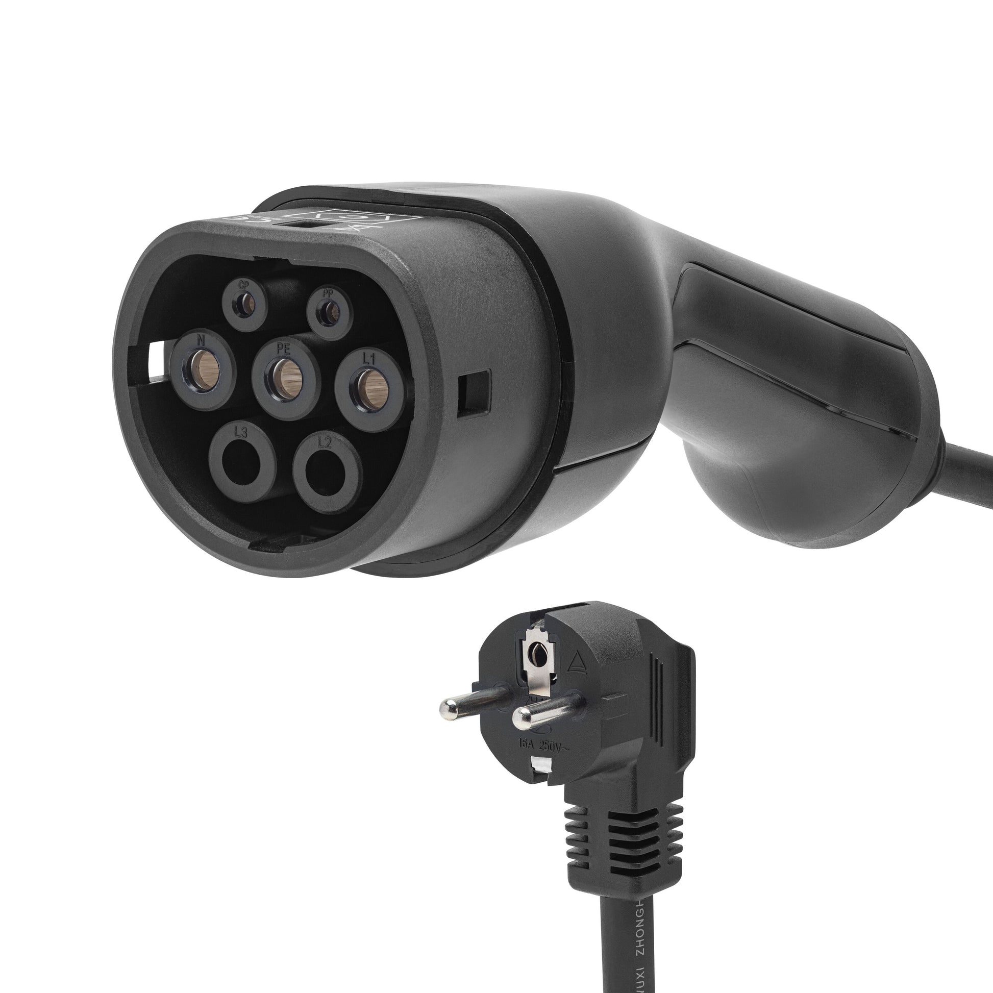 Luxorparts e-Charge Schuko til Type 2 ladekabel 5 m med flere runde stik.