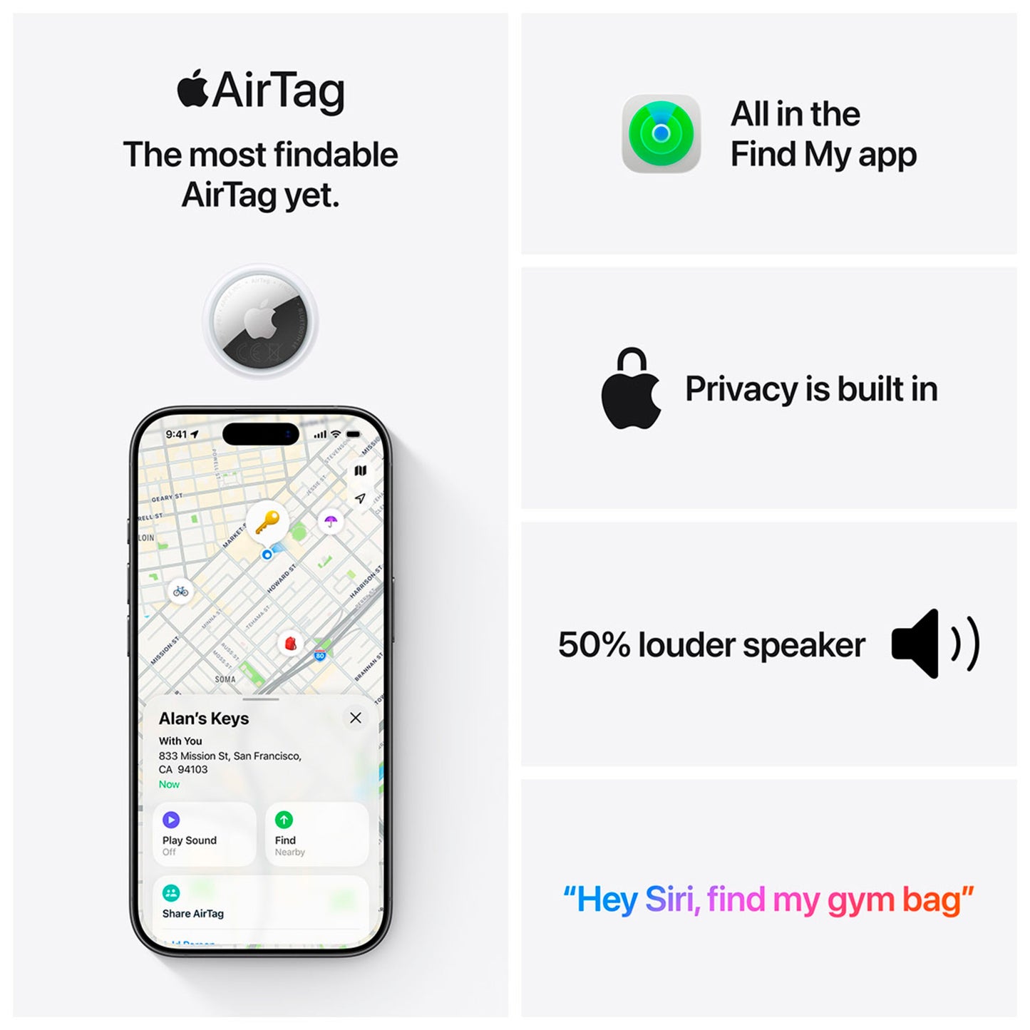 Apple AirTag 2. gen 1-pakning nøglefinder, Find My app, præcisionssøgning, Siri-styring, billedet viser iPhone med nøgler.