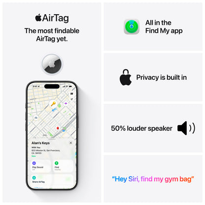 Apple AirTag 2. gen 1-pakning nøglefinder, Find My app, præcisionssøgning, Siri-styring, billedet viser iPhone med nøgler.