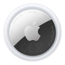 Apple AirTag 2. gen. 4-pak, rund Bluetooth nøglefinder, Apple-logo i midten, tekniske detaljer langs kanten.