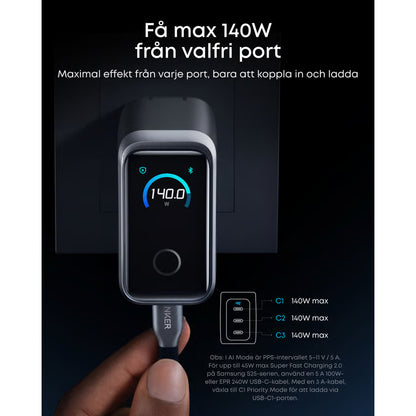 Anker Prime Charger 160W USB-C-oplader med 3 porte og display