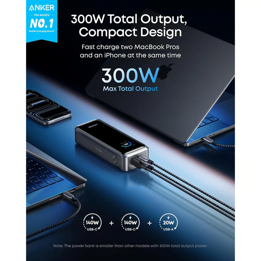 Anker Prime Powerbank 300W PD 3.1, 26.250 mAh, Sort