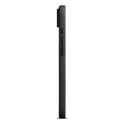 IPhone Air sort fra siden med slankt design, tydelig kamerabump og to knapper synlige, kompatibel med MagSafe-tilbehør.