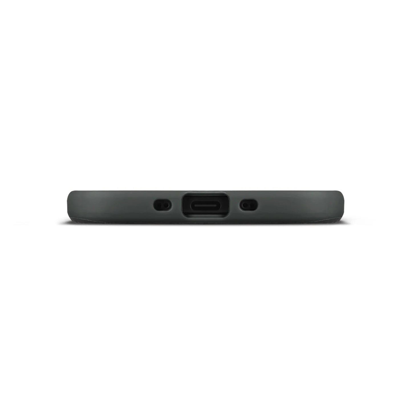 IPhone Air i WOOLNUT læderetui Sort, bund med USB-C port og to små åbninger til højttaler/mikrofon.