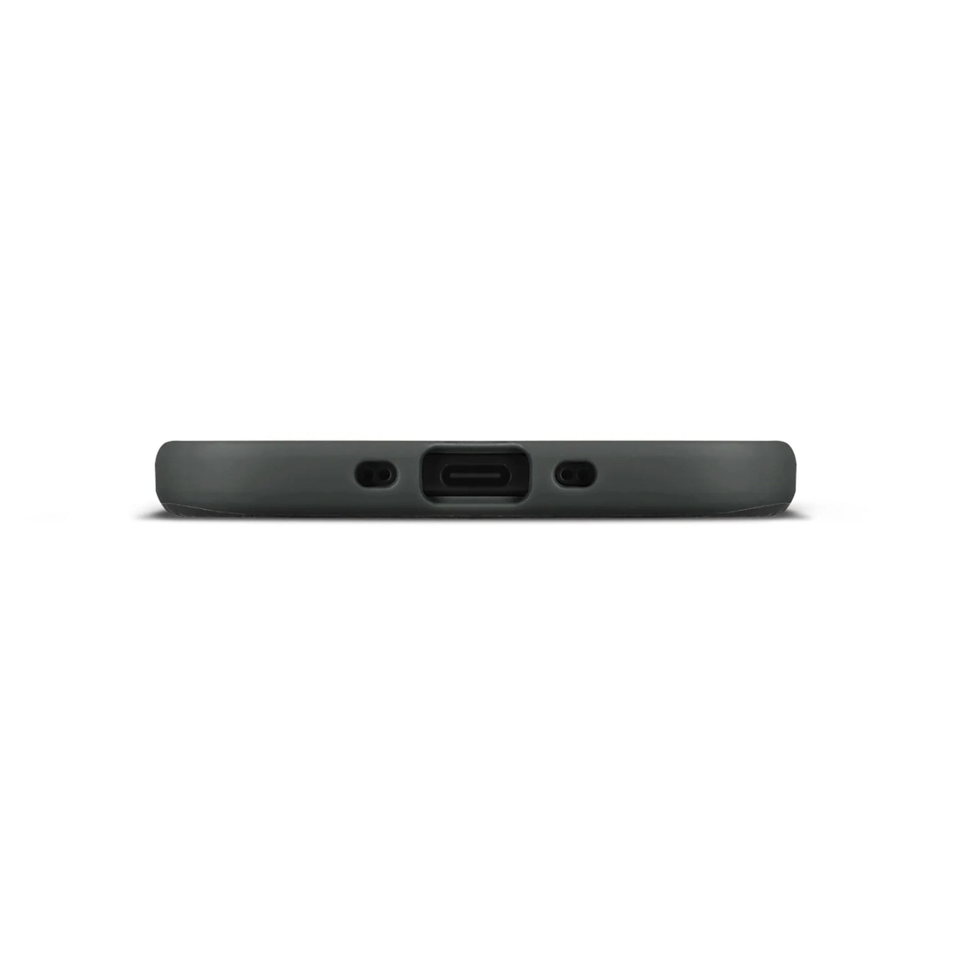 IPhone Air i WOOLNUT læderetui Sort, bund med USB-C port og to små åbninger til højttaler/mikrofon.