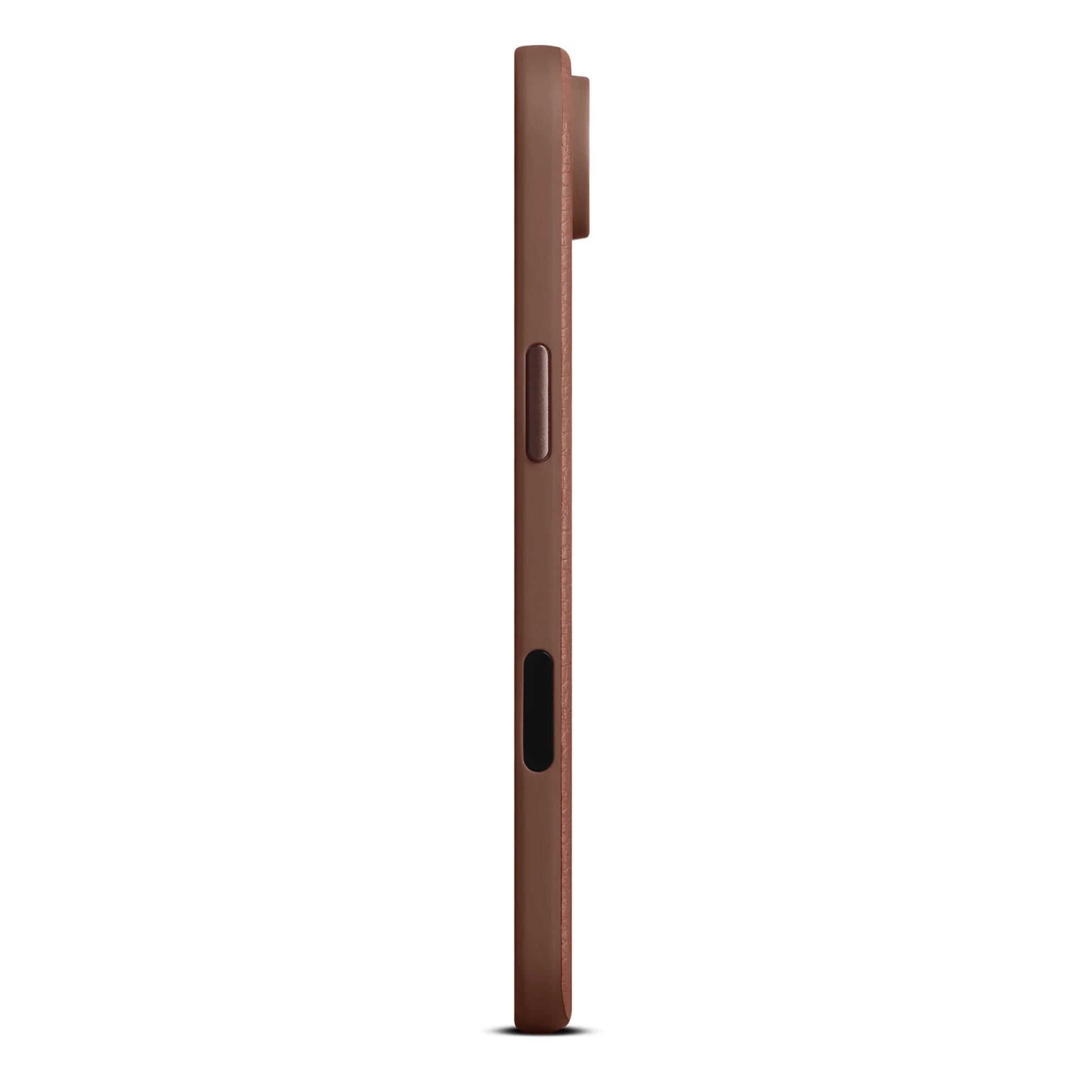 WOOLNUT læderetui til iPhone Air Cognac med synlige sideknapper, kamera bump, MagSafe-kompatibel, trådløs opladning.