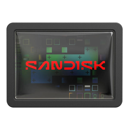 Sandisk Extreme Fit USB-C hukommelse, 512 GB, sort rektangulært design med rødt Sandisk-logo.
